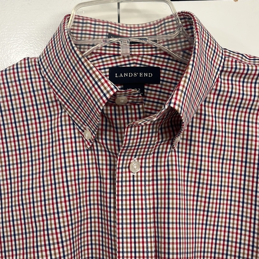 Land’s End No Iron Pinpoint Oxford Men’s Plaid Button Down Shirt Size 15-32